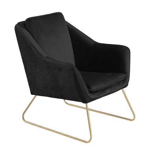 SILLON OCASIONAL KASSIO VELVET NEGRO PATAS GOLD