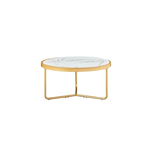 MESA DE CENTRO BAJA KHIARA GOLD MARMOL BLANCO CRISTAL